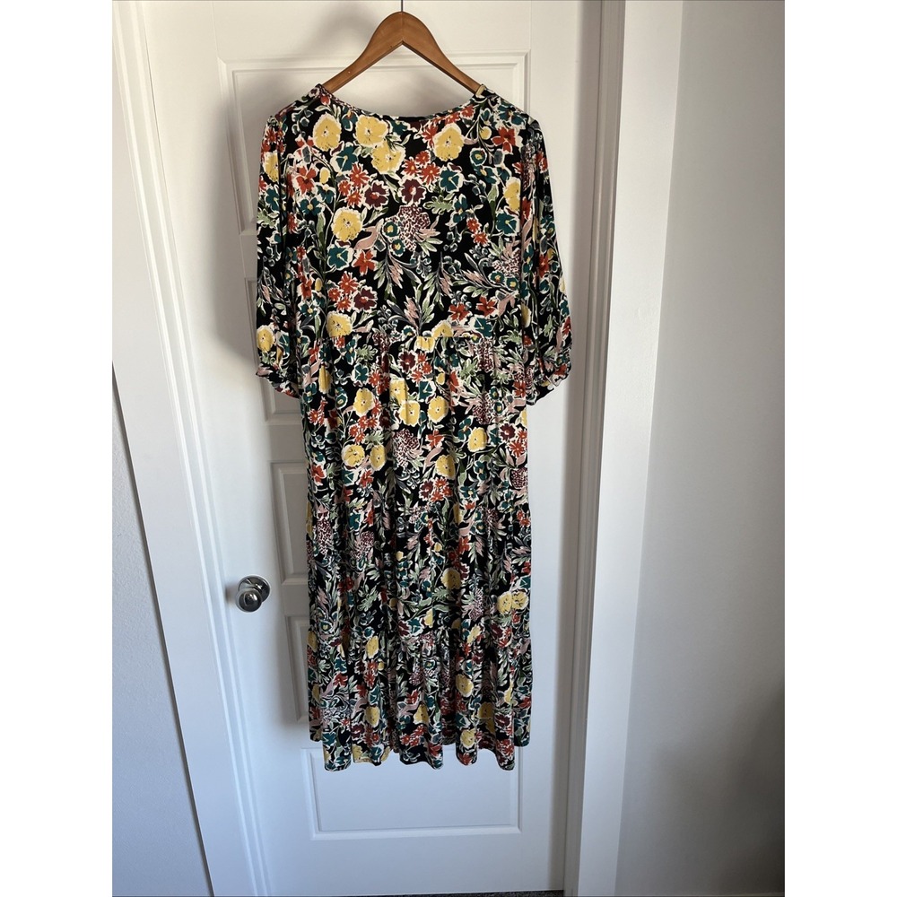 Natural Life Black Floral Tiered Maxi Dress  Necktie  Cottage Core Boho Chic  M - Picture 11 of 13
